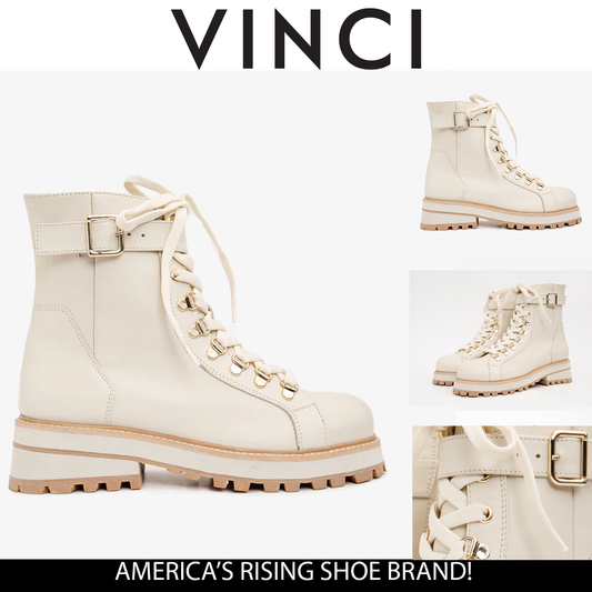 The Belgrano Cream Leather Lace-Up Ankle Women Boot With a Side Zipper