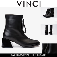 Bota de mujer con tacón de bloque de cuero negro The Tackle