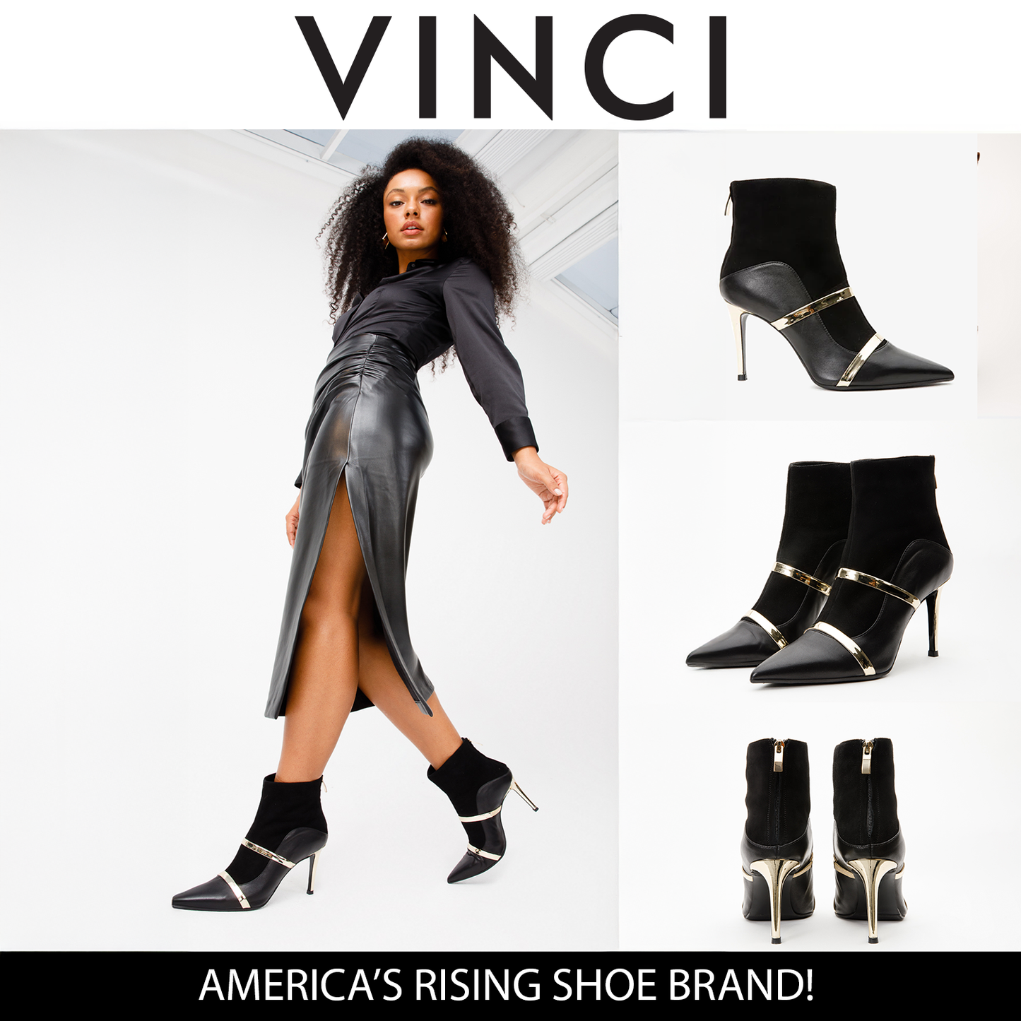 Botín de piel negra Manila para mujer