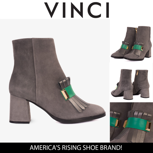 The Luksor Grey Suede Leather Block Heel Women Boot