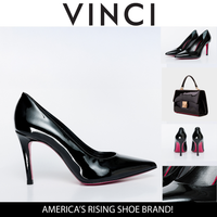 Zapato de salón de piel de charol negro Ege con suela fucsia para mujer