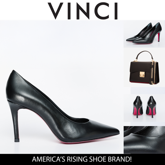 Zapato de salón de piel negra con suela fucsia para mujer de Ege