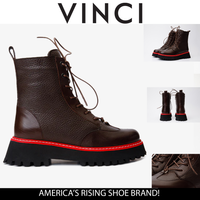 Botín de mujer con cordones en cuero marrón y cremallera lateral de Yildiz