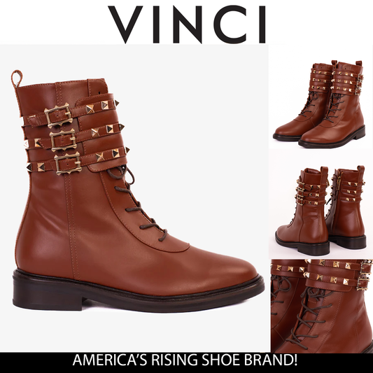 The Doncaster Brown Leather Lace-Up Mid Calf Women Boot With a Side Zipper