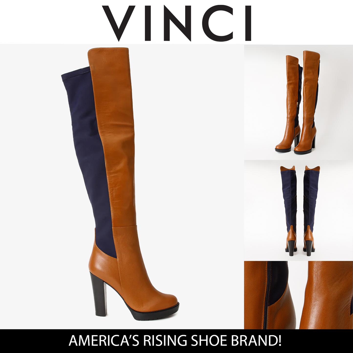 Botas de mujer con plataforma y tacón alto hasta la rodilla de piel color canela de Sao Paulo