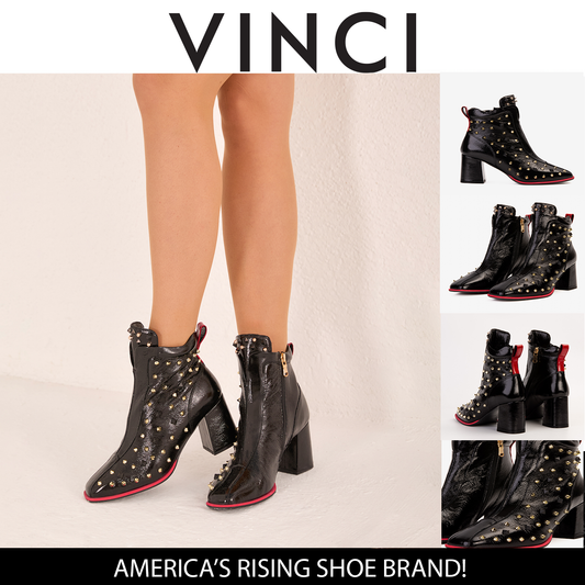 حذاء إنفانتا الجلدي الأسود بكعب عريض للنساء