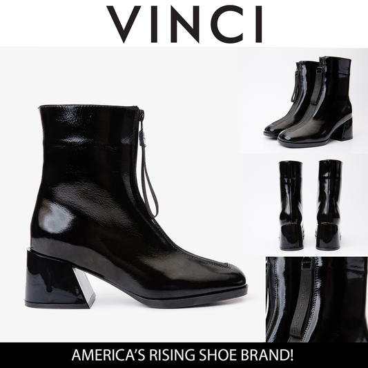 Bota de mujer con tacón de bloque de piel de charol negra Tackle