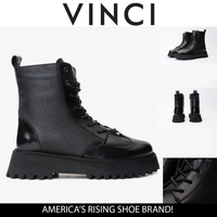 Botín Yildiz de piel negra con cordones y cremallera lateral para mujer