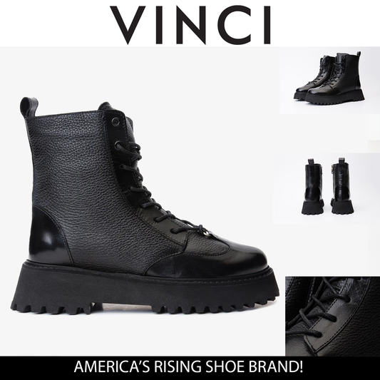 The Yildiz Black Leather Lace-Up Ankle Women  Boot With a Side Zipper