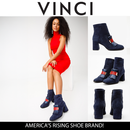 Bota de mujer con tacón de bloque de piel de ante azul marino de Luksor 