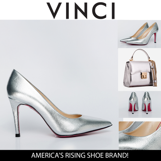 حذاء إيجي الفضي المصنوع من الجلد ذو النعل الفوشيا للنساء 