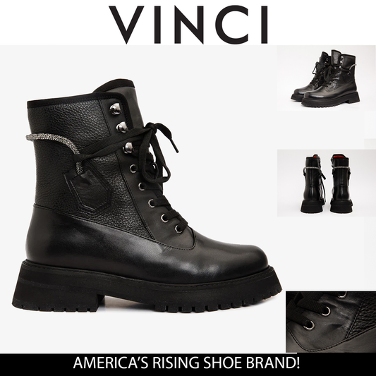 The Arata Black Leather Lace-Up Ankle Women Boot With a Side Zipper