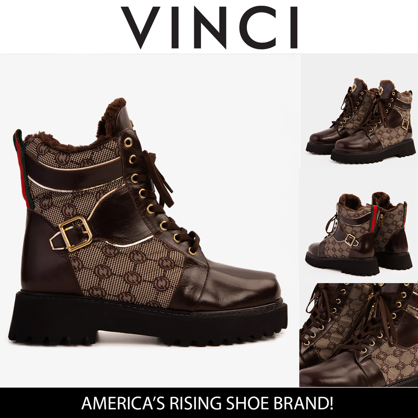 Botín de mujer con cordones y cremallera lateral de cuero marrón Boston