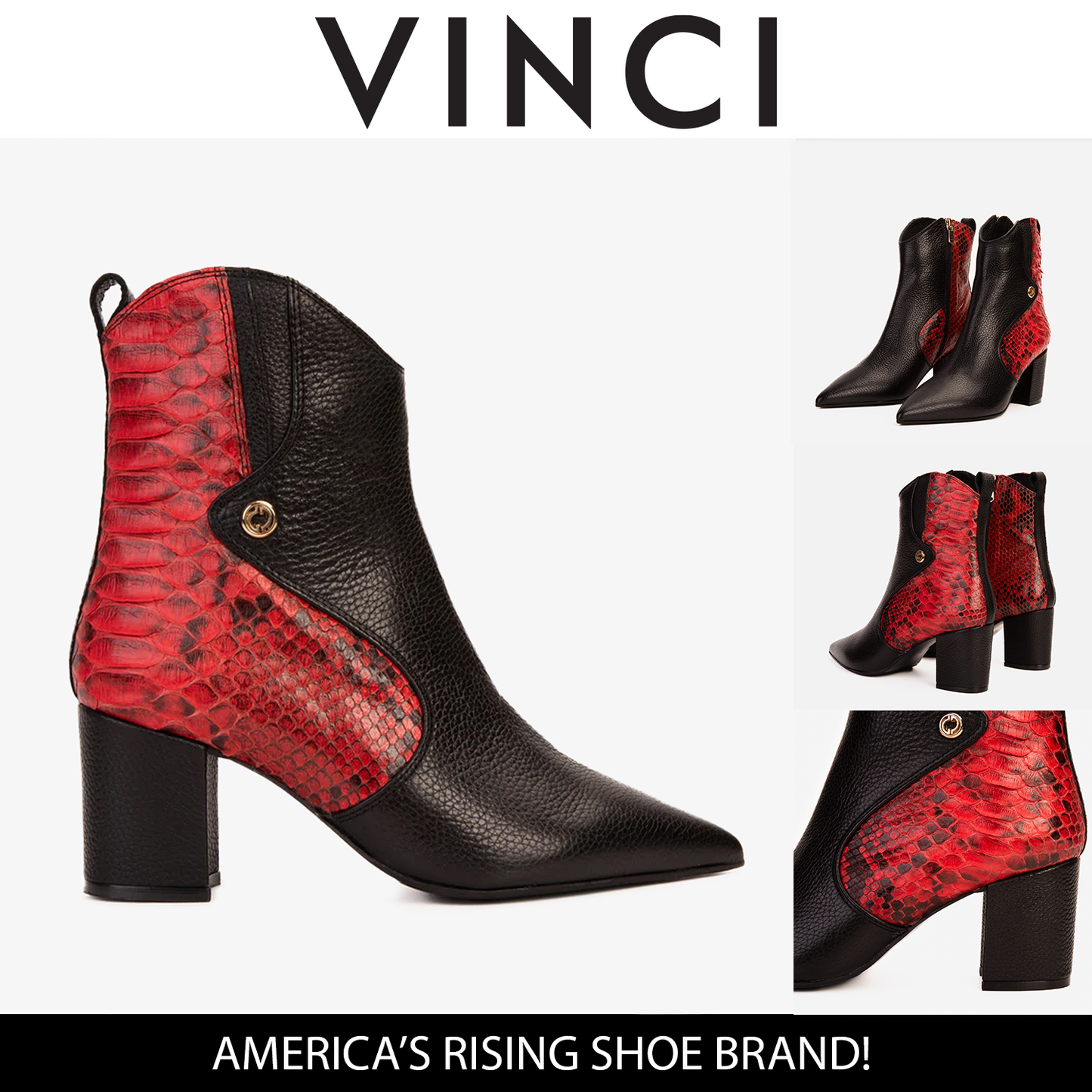 Bota de mujer con tacón de bloque de piel de pitón roja Saturn