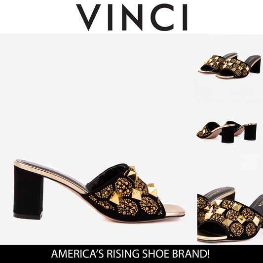 Sandalia de mujer de piel con purpurina negra Chantilly