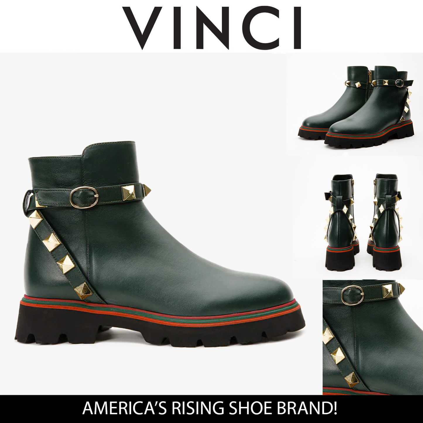 The Prag Botín de Cuero Verde Ankle para Mujer