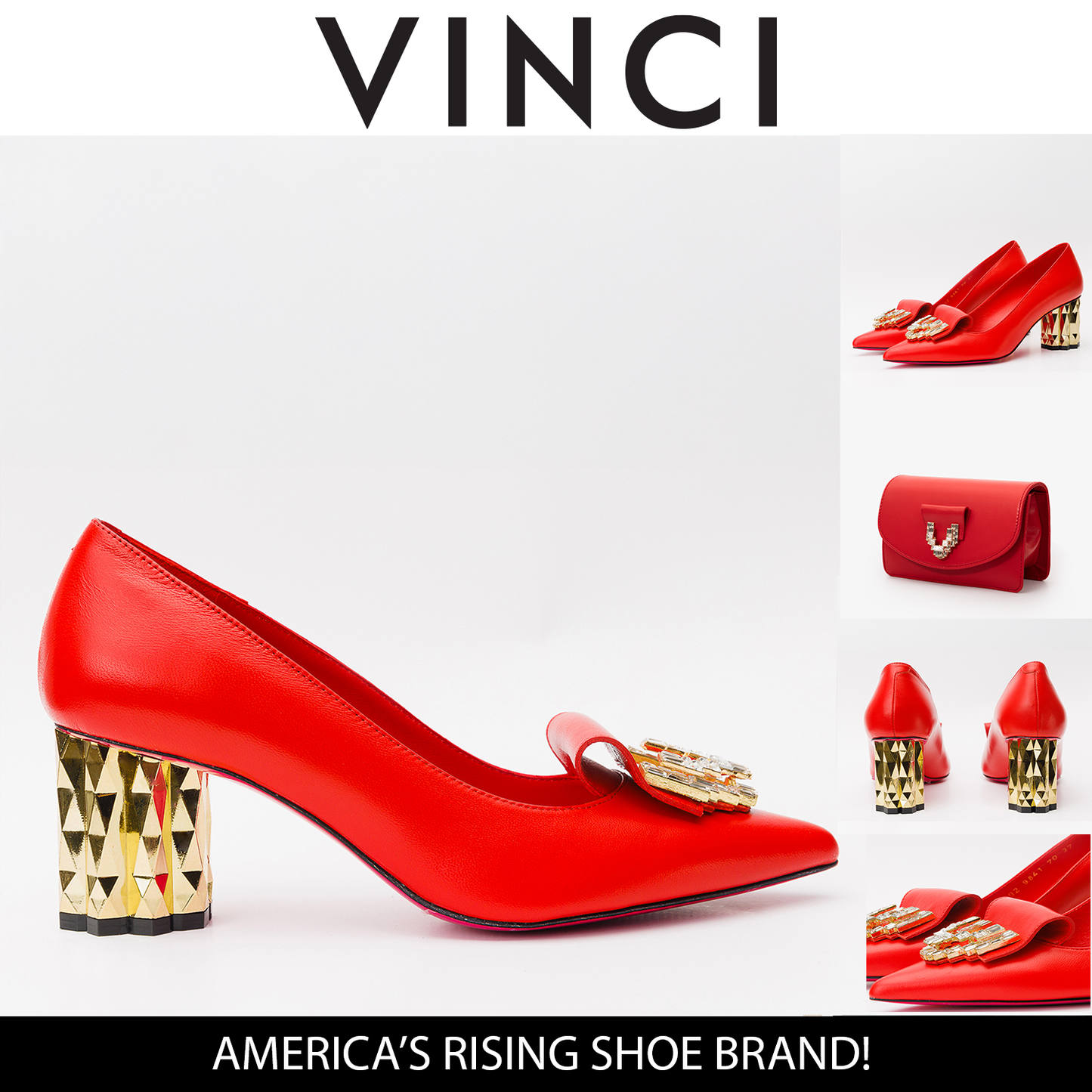 Zapatos de tacón de bloque de cuero rojo Love para mujer 