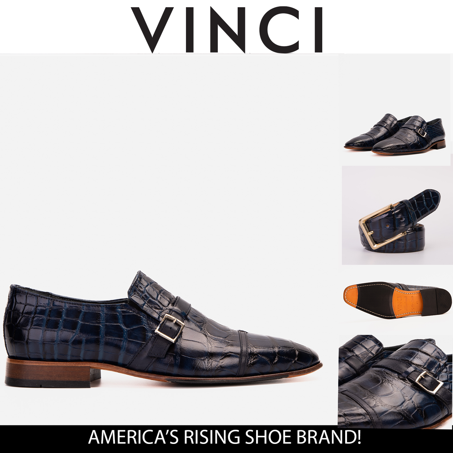 Zapato de hombre hecho a mano en cuero azul marino con correa de monje simple Strat