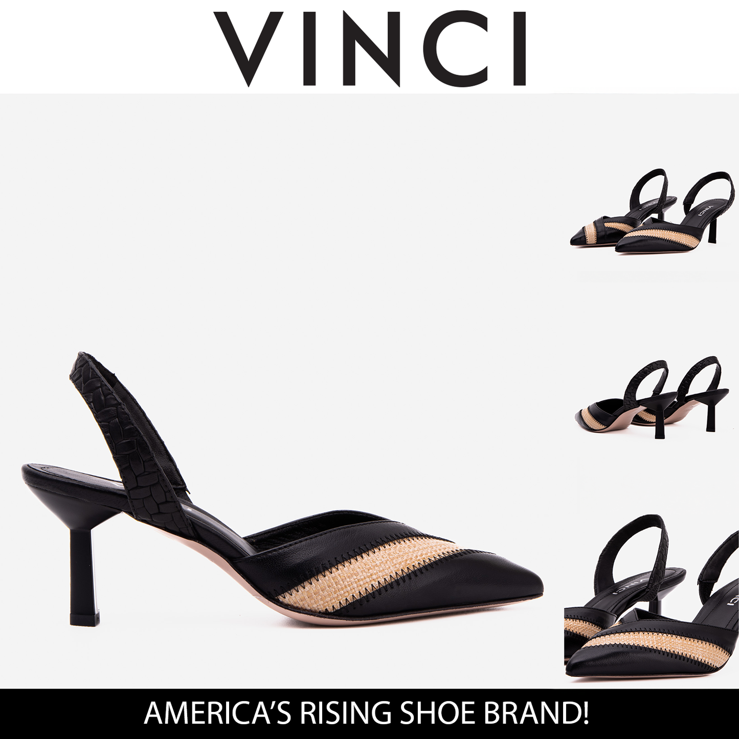 The Riviera Black & Raffia Slingback Heel
