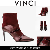 حذاء الكاحل الجلدي من مانيلا بورجوندي للنساء 