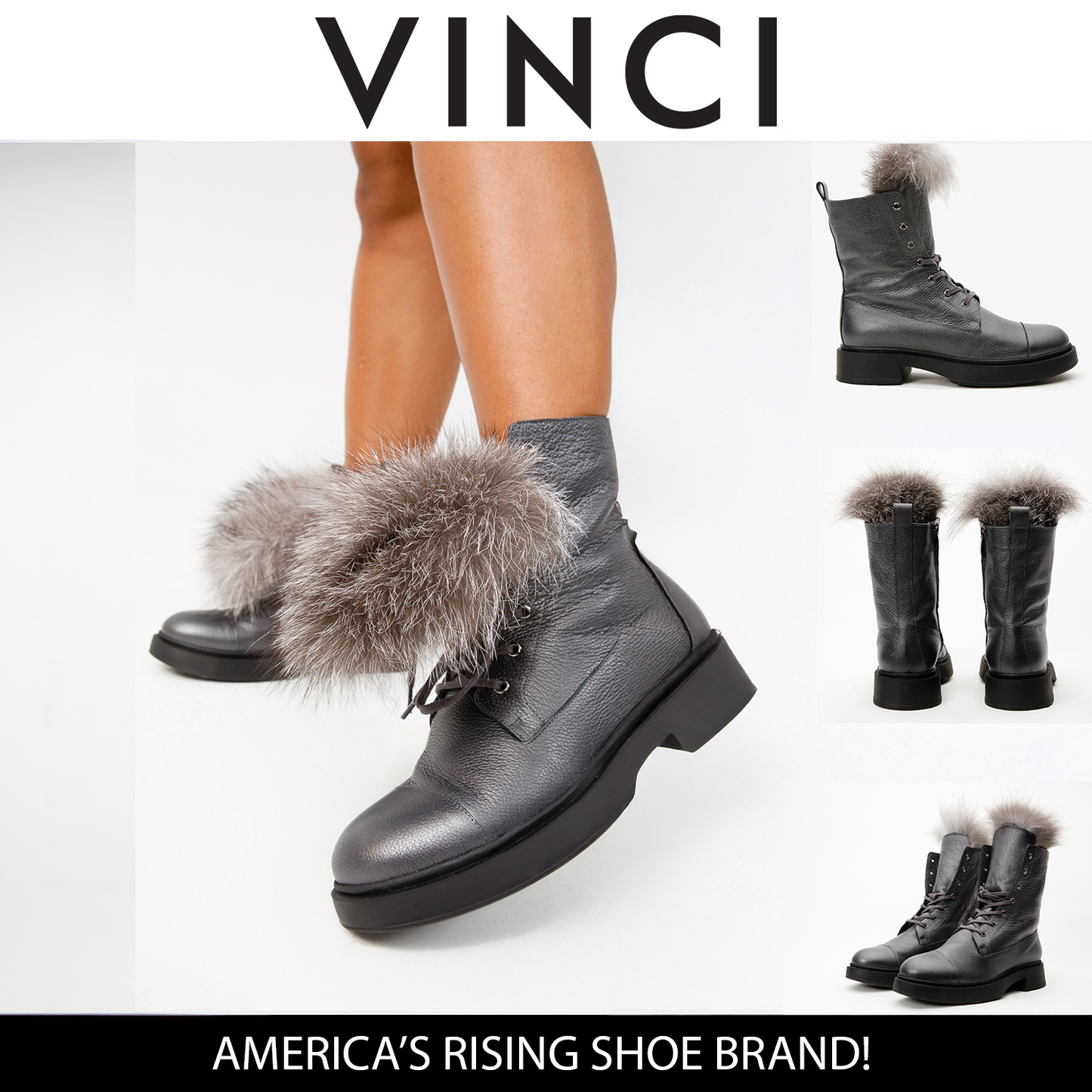 The Kajapati Grey Leather Natural Fur Mid Calf Women Boot