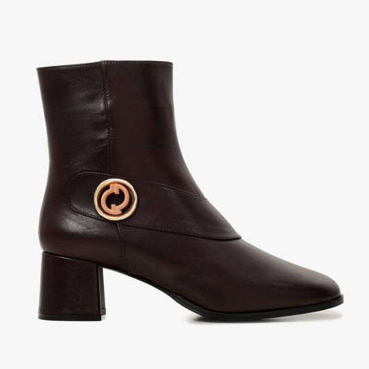 Bota de mujer con tacón de bloque de cuero marrón Windsor