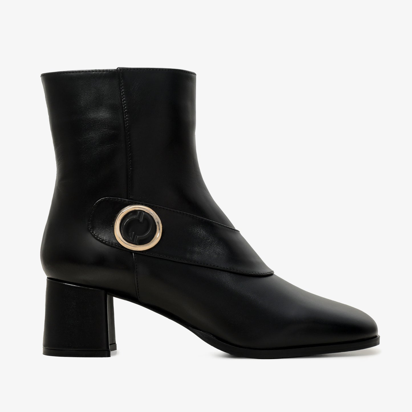 Bota de mujer con tacón de bloque de cuero negro Windsor