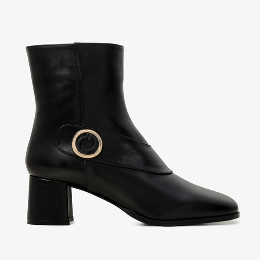Bota de mujer con tacón de bloque de cuero negro Windsor