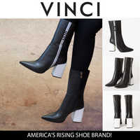 Bota de mujer de media pantorrilla con tacón de bloque de cuero negro Loretto