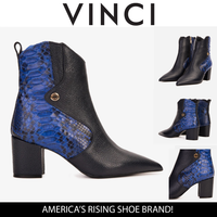 Bota de mujer con tacón de bloque de piel de pitón azul Saturn Sax