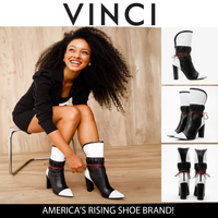 Bota de mujer de tacón alto a media pantorrilla de cuero blanco y negro Lucca, edición limitada