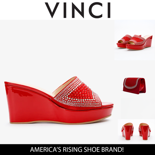 The Barneveld Red Glitter Leather Wedge Heel Women Sandal