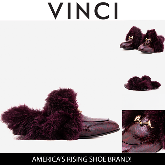 The Izmir Burgundy  Patent Leather Natural Fur Women Slipper