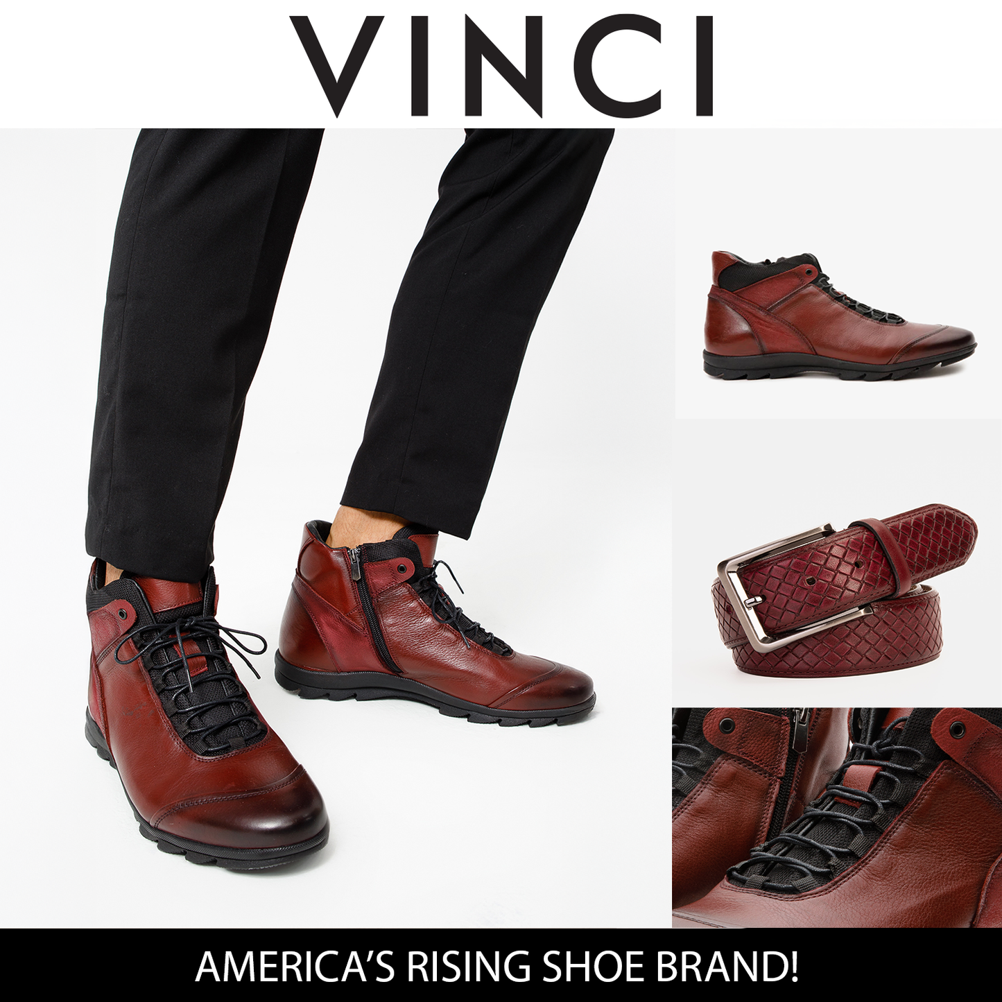 The Houston Leather Burgundy Lace-Up Casual Men Boot with a Zipper