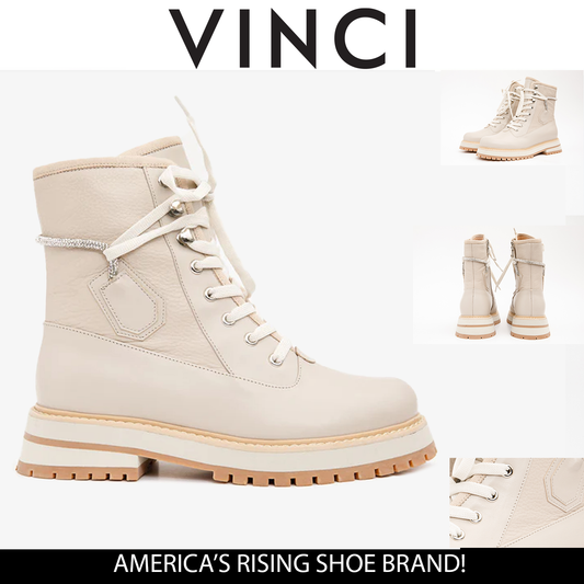 The Arata Cream Leather Lace-Up Ankle Women Boot With a Side Zipper