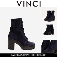 Las botas de mujer Elera de tacón bloque de cuero azul marino