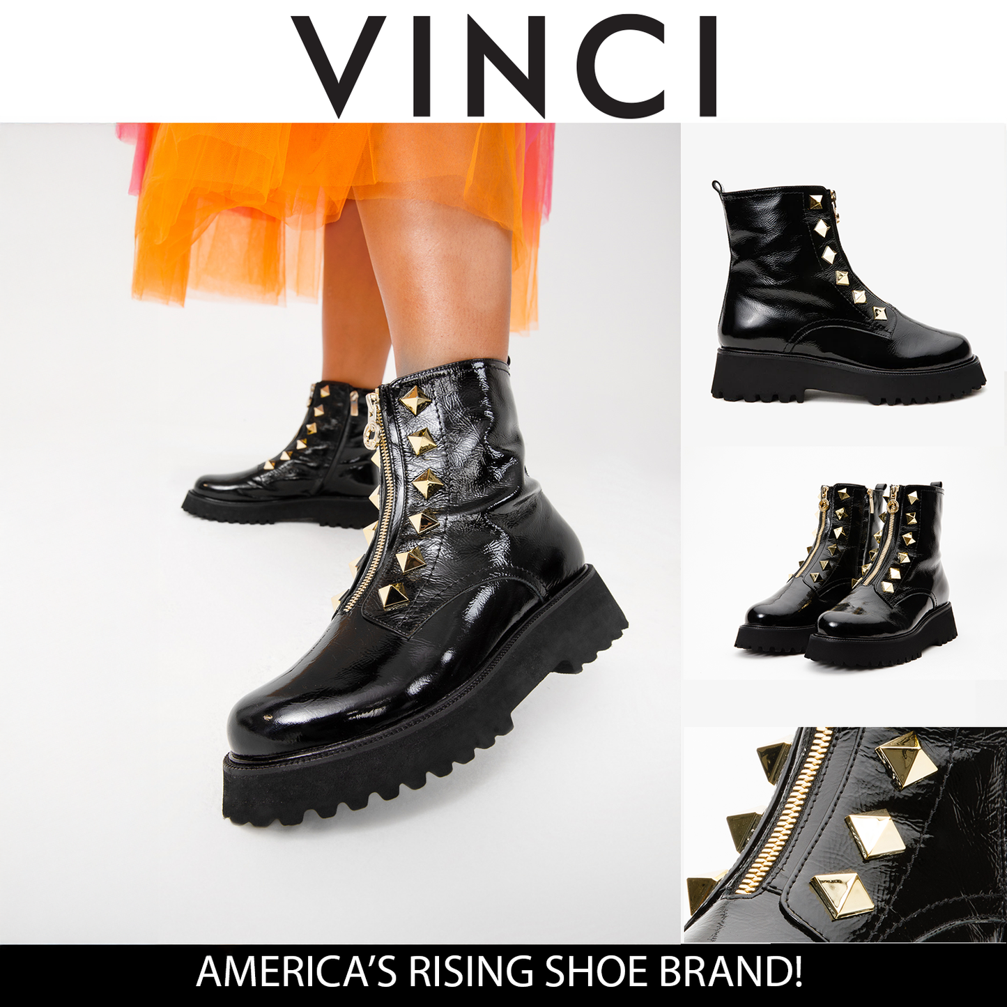 حذاء أوتاوا الأسود المصنوع من الجلد اللامع للنساء بطول الكاحل