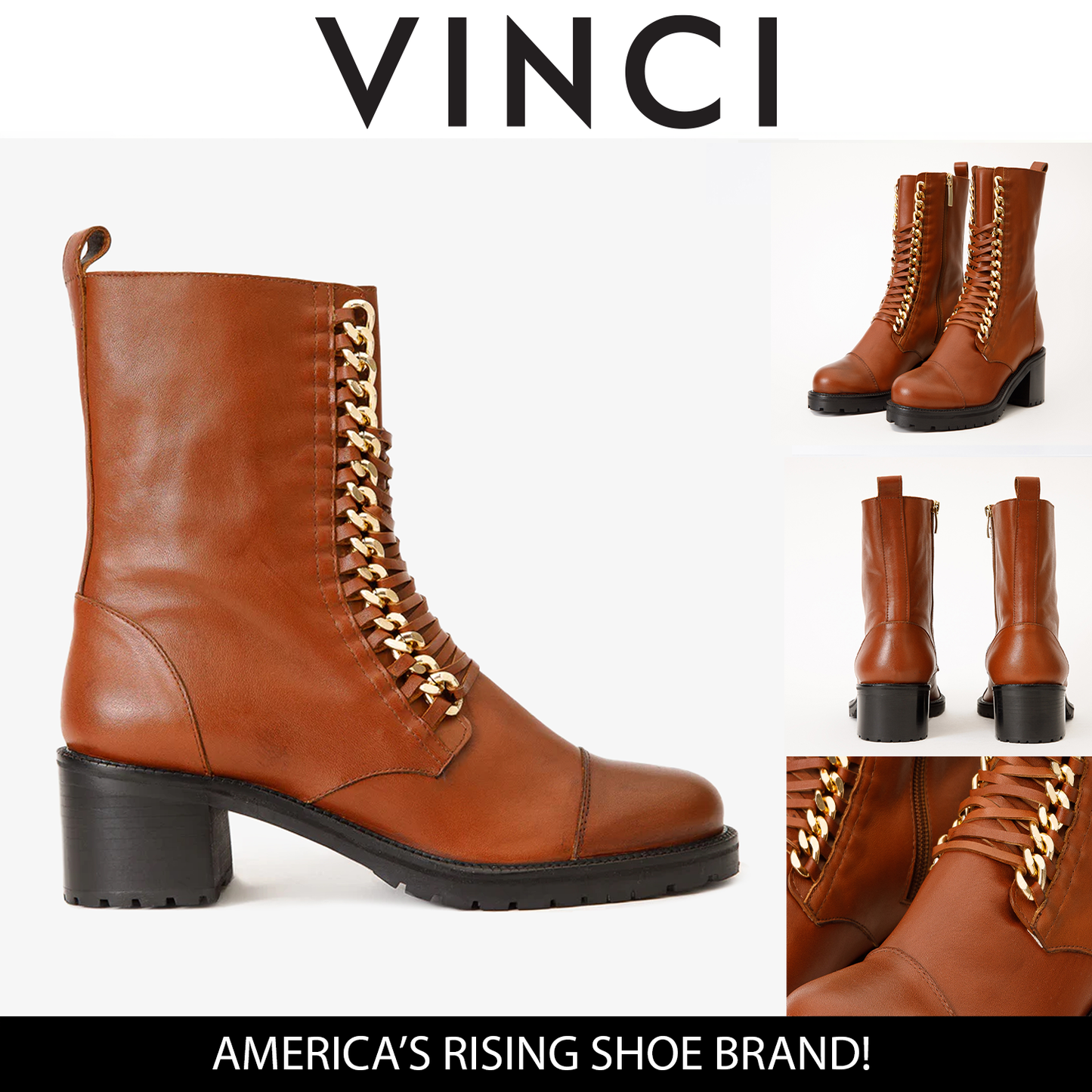 Bota de mujer de media pantorrilla de piel color canela Tuna