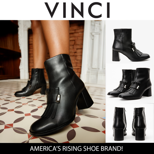 Bota de mujer con tacón de bloque de cuero negro Luksor