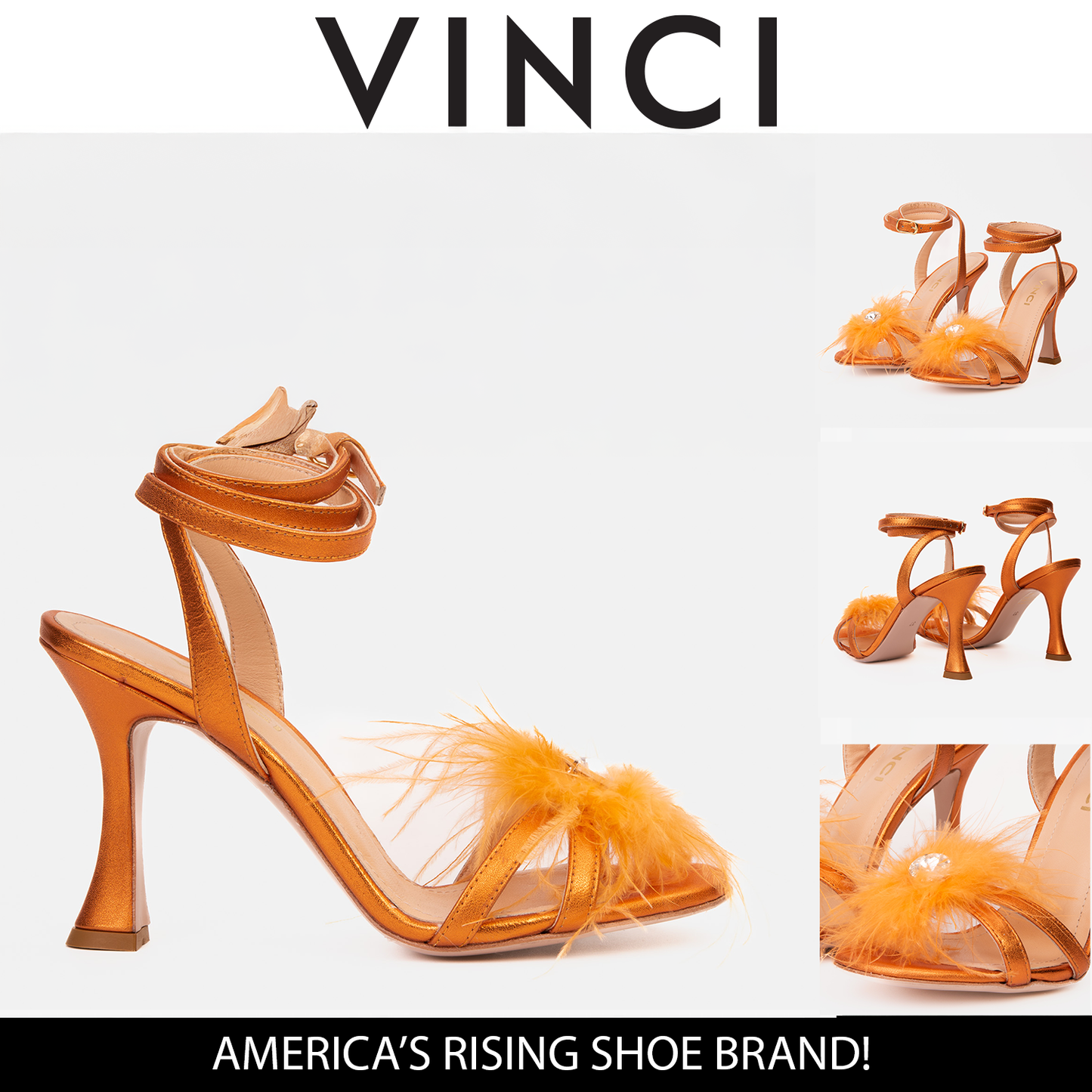 The Siena Orange Leather Ankle Strap Plumed Women Sandal