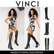 حذاء نسائي بكعب عالٍ يصل إلى الركبة من الجلد الأسود من ساو باولو