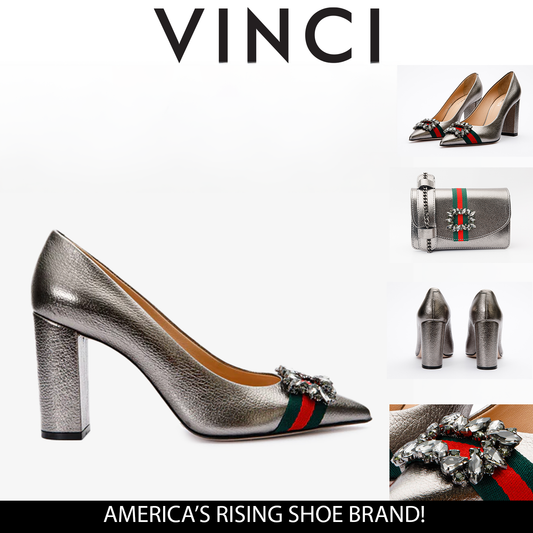 Zapatos de tacón de bloque de piel plateada Afega para mujer