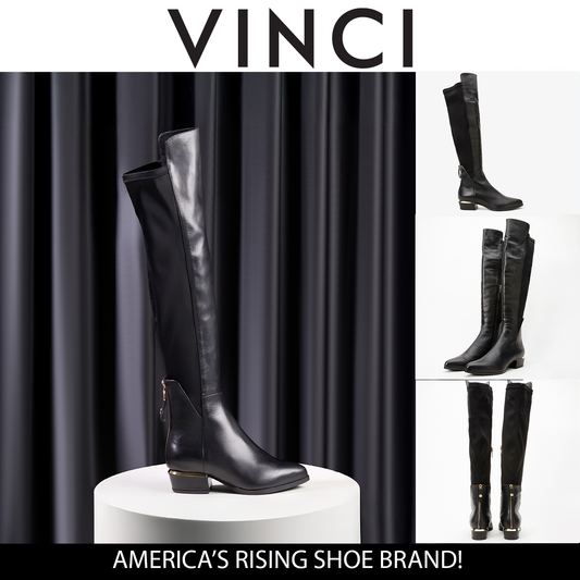 The Fairoks Black Leather Pointy Toe Knee High Women Boot