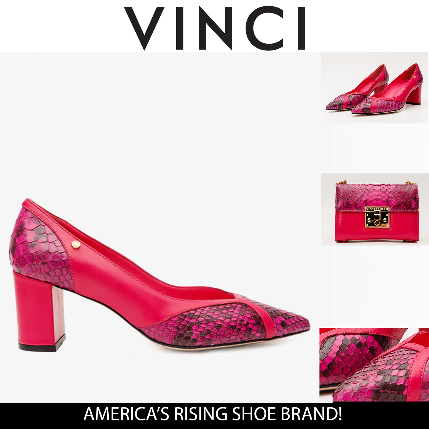 Zapatos de tacón de bloque de piel de pitón fucsia para mujer de Toskana 