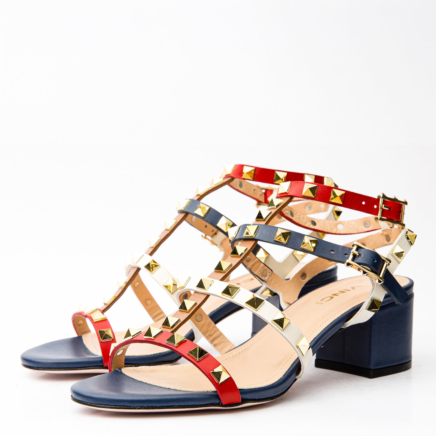 Sandalia de mujer de piel con múltiples tiras multicolor Nejapa