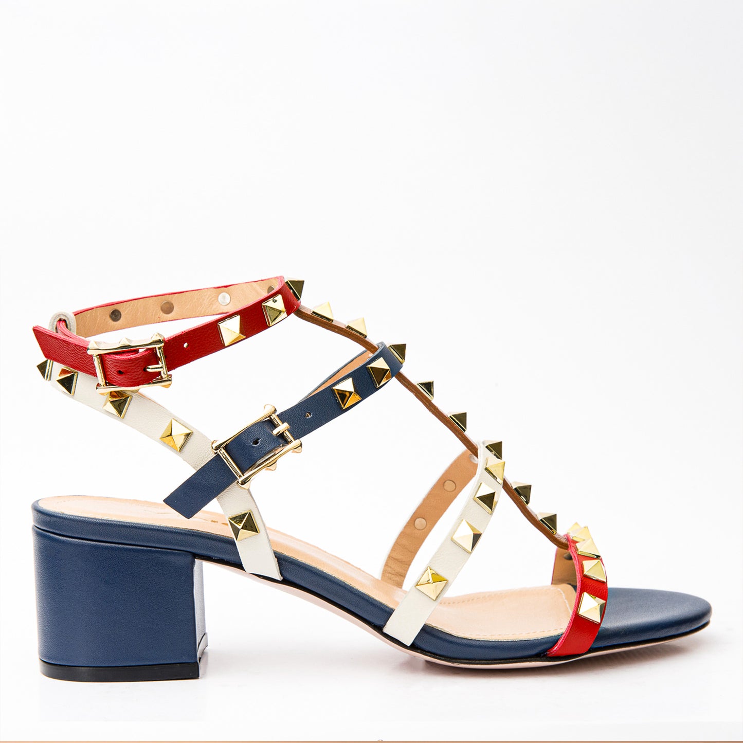 Sandalia de mujer de piel con múltiples tiras multicolor Nejapa