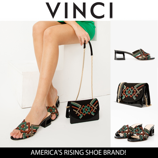 Sandalia de tacón de bloque de piel con purpurina negra para mujer Palma