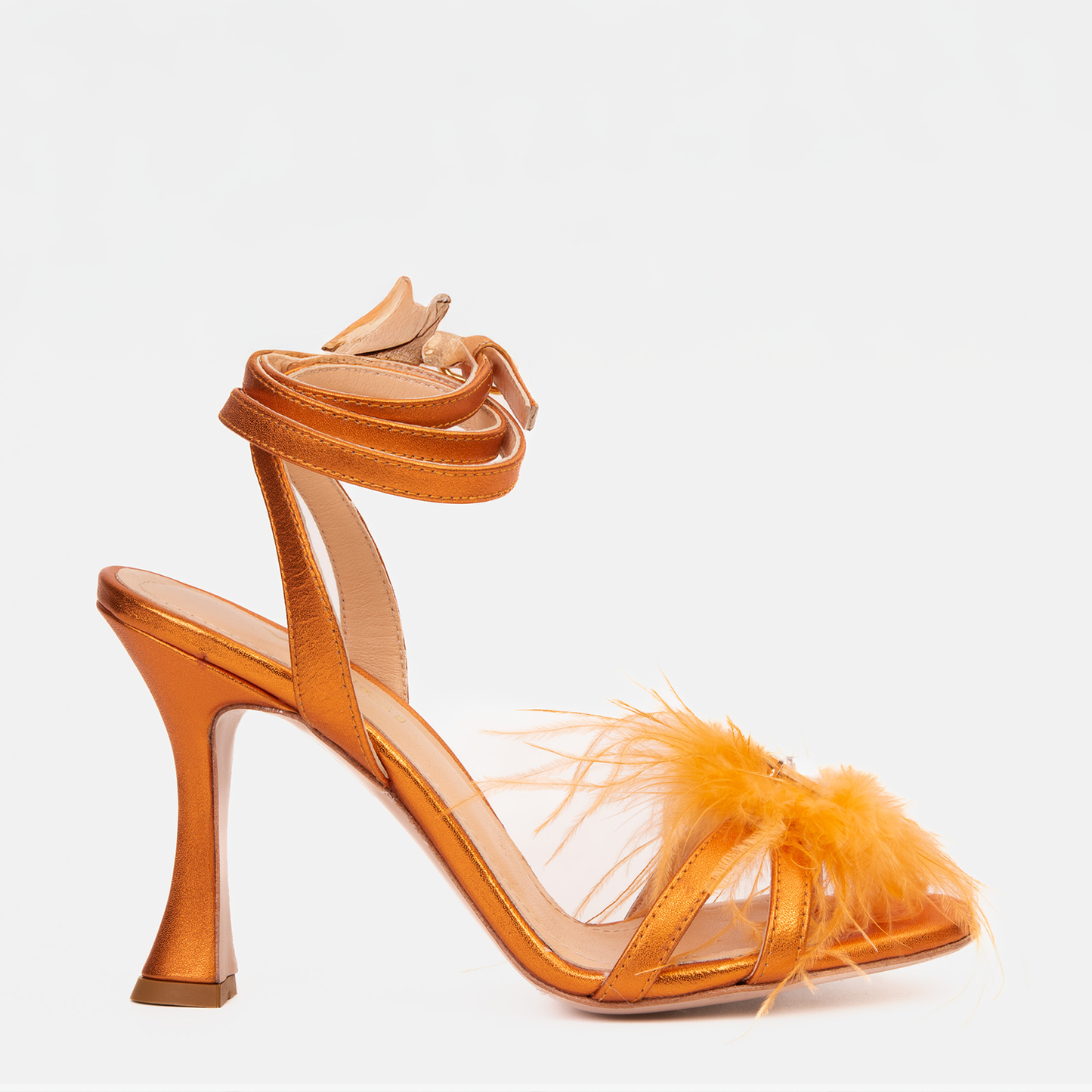 The Siena Orange Leather Ankle Strap Plumed Women Sandal