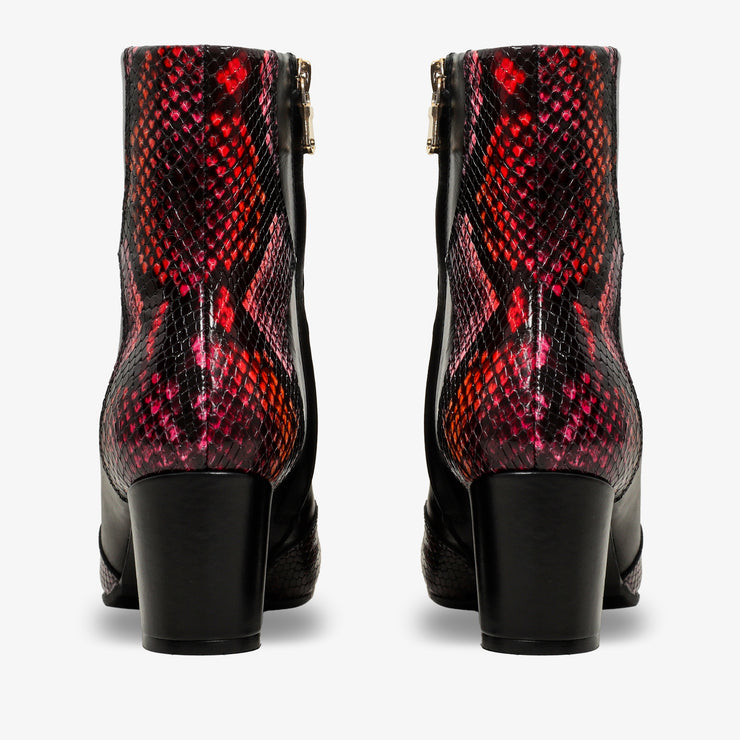 Gray Black & Fuchsia Leather Block Heel Boot
