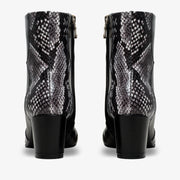 Gray Black & White Leather Block Heel Boot